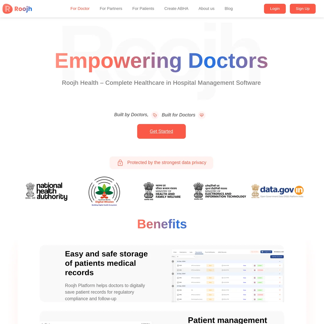 Homepage screenshot of Roojh website